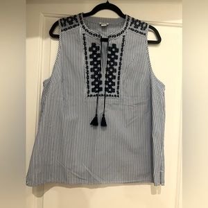 J CREW, size 14 blue and white stripe with navy embroidery